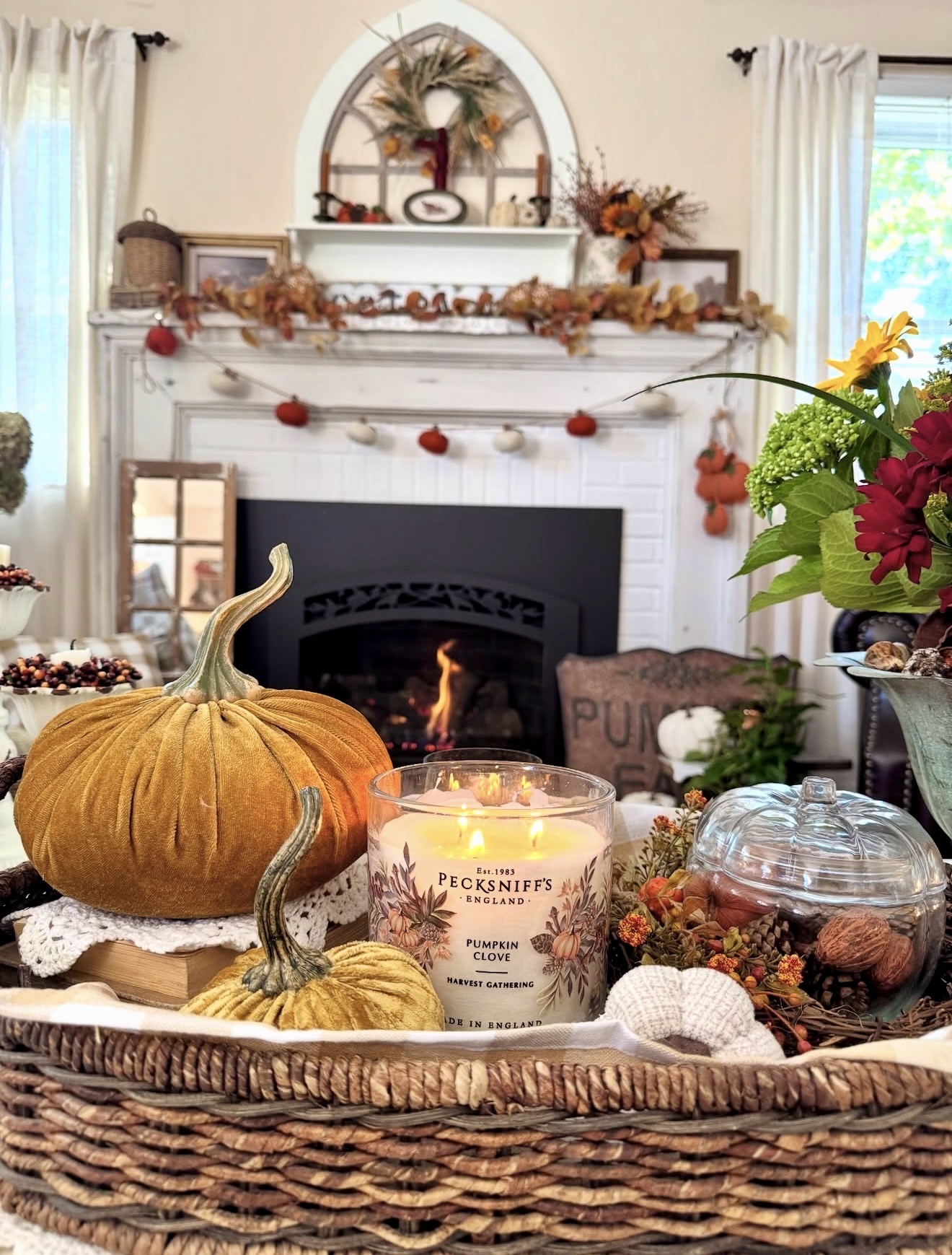 Cozy Fireside Fall Harvest Decor Vignette