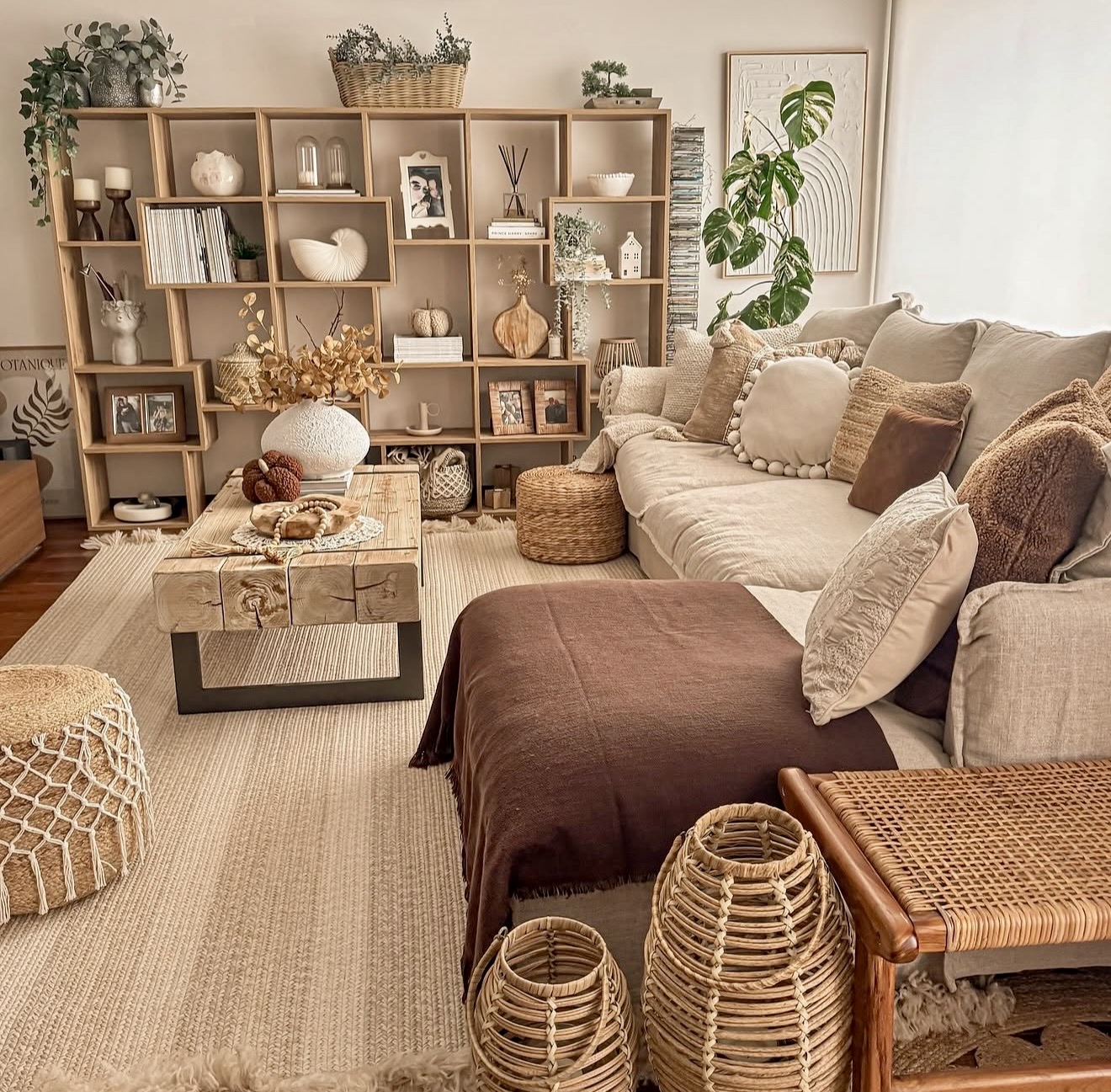Cozy Neutral Boho Living Room With Natural Textures