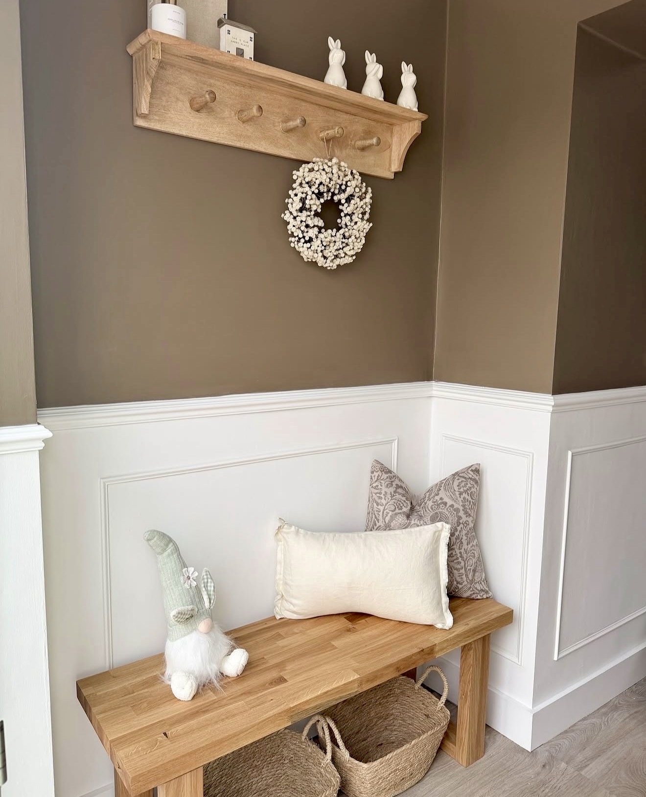 Cozy Neutral Entryway With Bunny Gnome