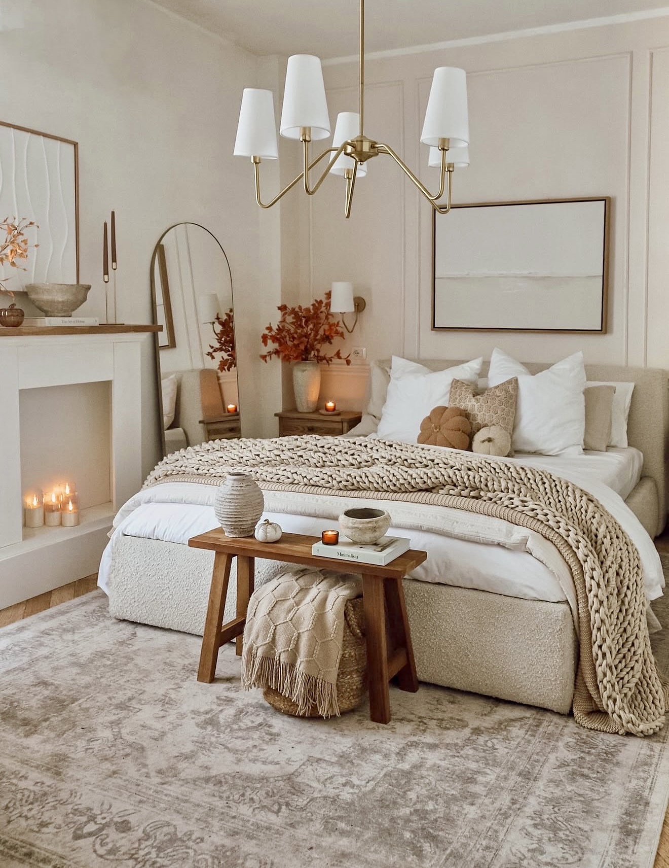 Cozy Neutral Fall Bedroom Sanctuary