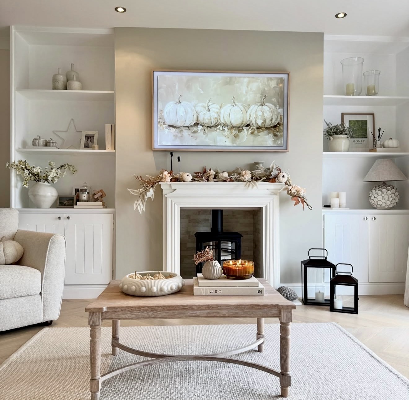 Cozy Neutral Fall Living Room Mantel