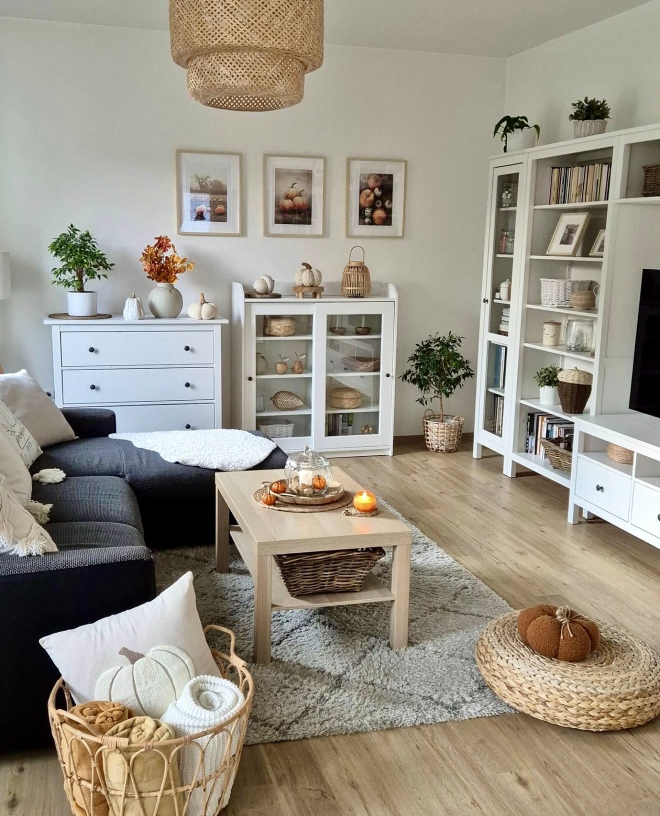 Cozy Neutral Fall Living Room With Pumpkins
