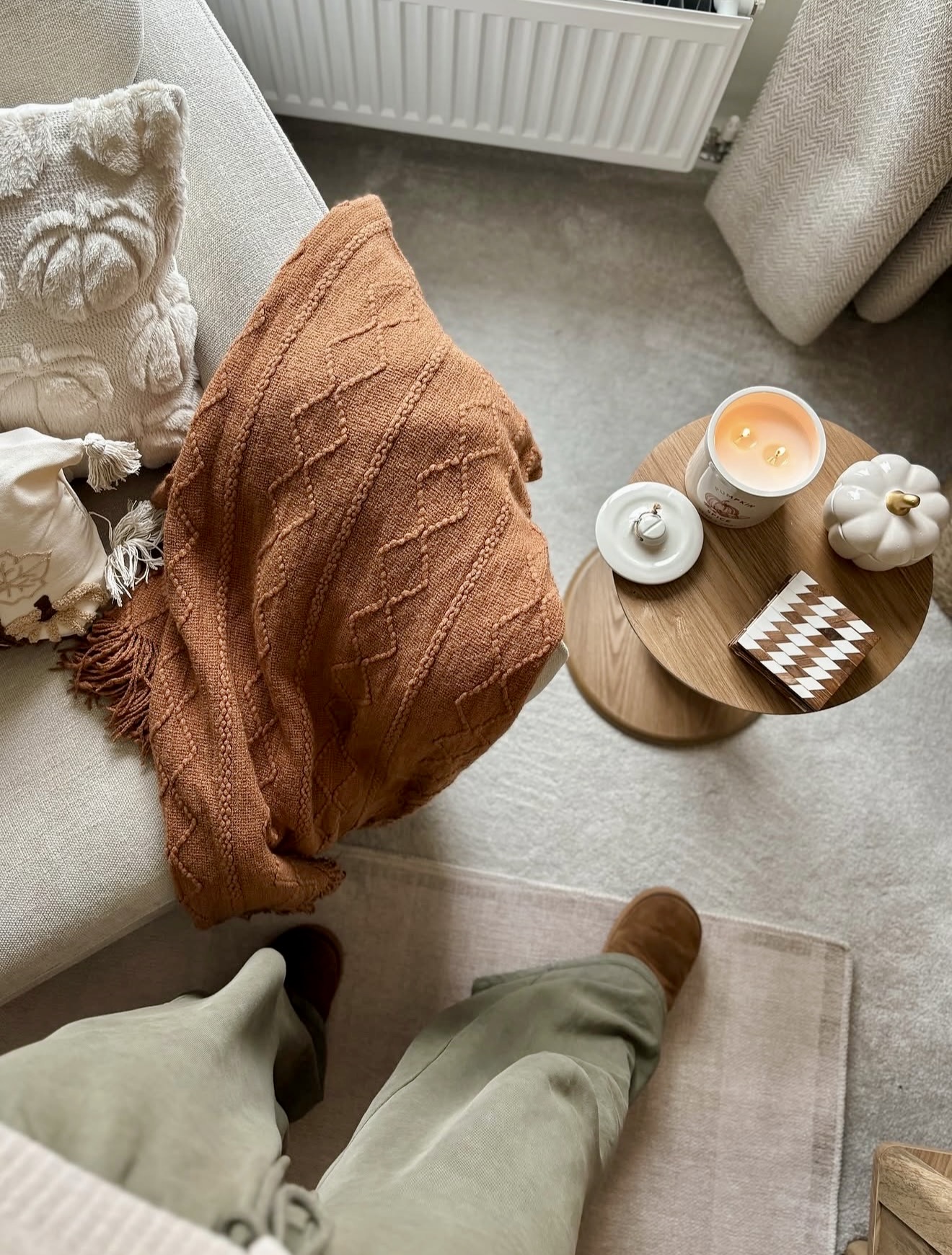 Cozy Neutral Fall Living Room with Warm Accents