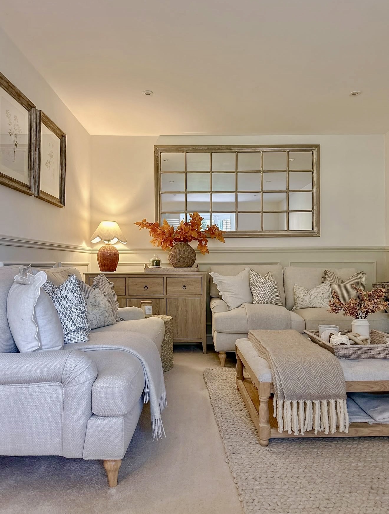 Cozy Neutral Fall Living Room With Warm Accents