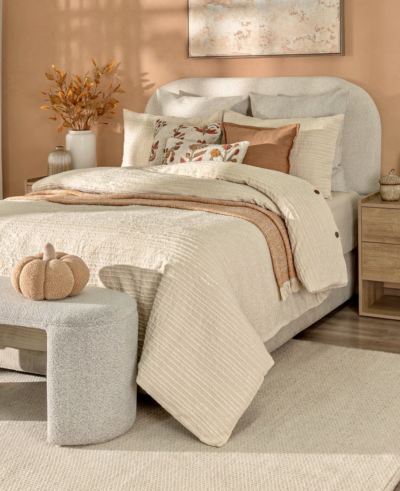 Cozy Neutral Textured Fall Bedroom Retreat