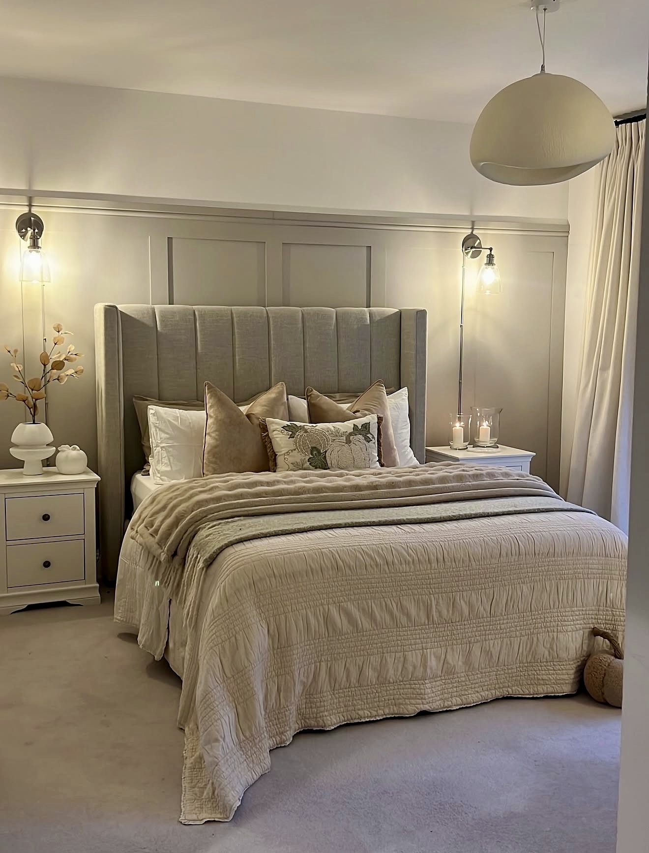 Cozy Neutral Tufted Headboard Bedroom Retreat