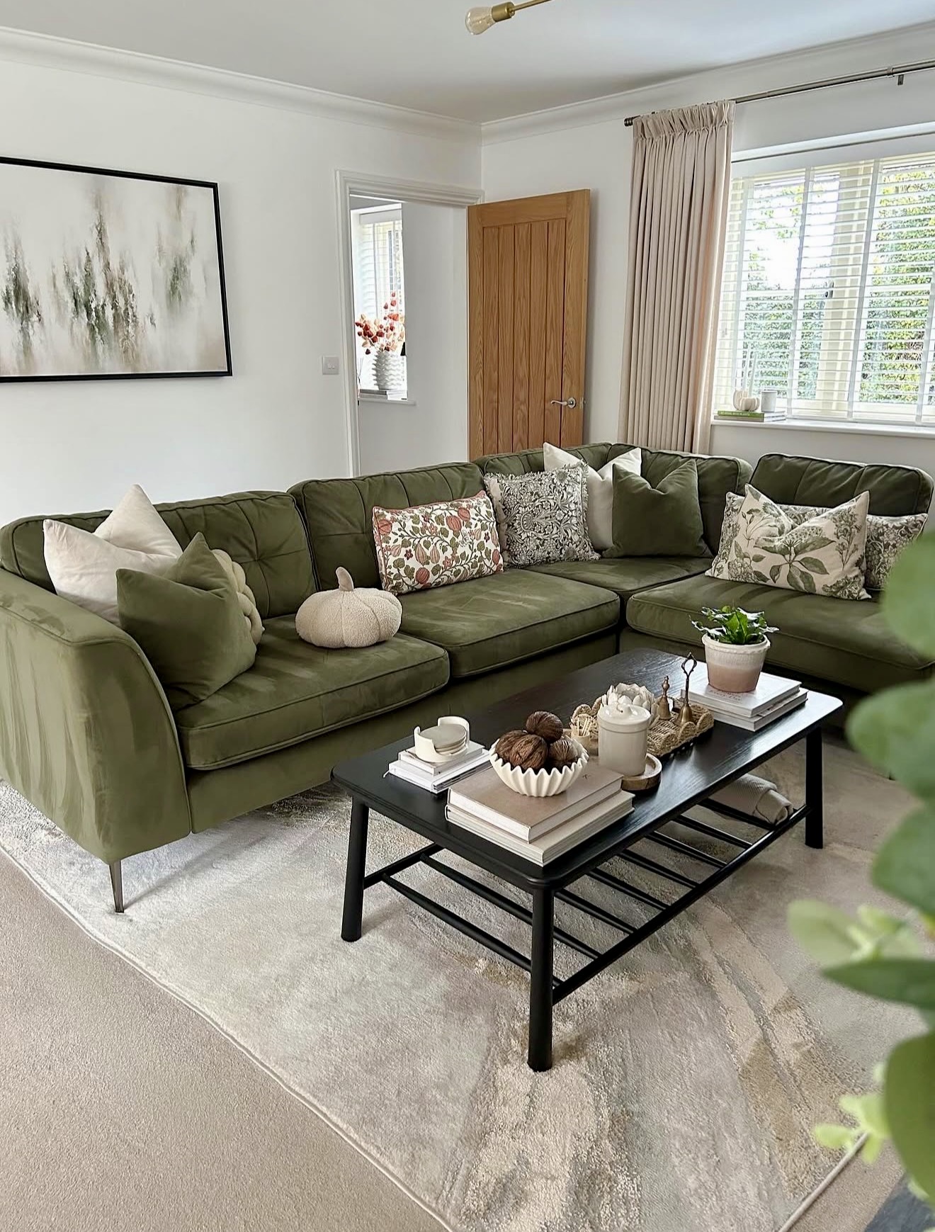 Cozy Olive Green Sectional Living Room