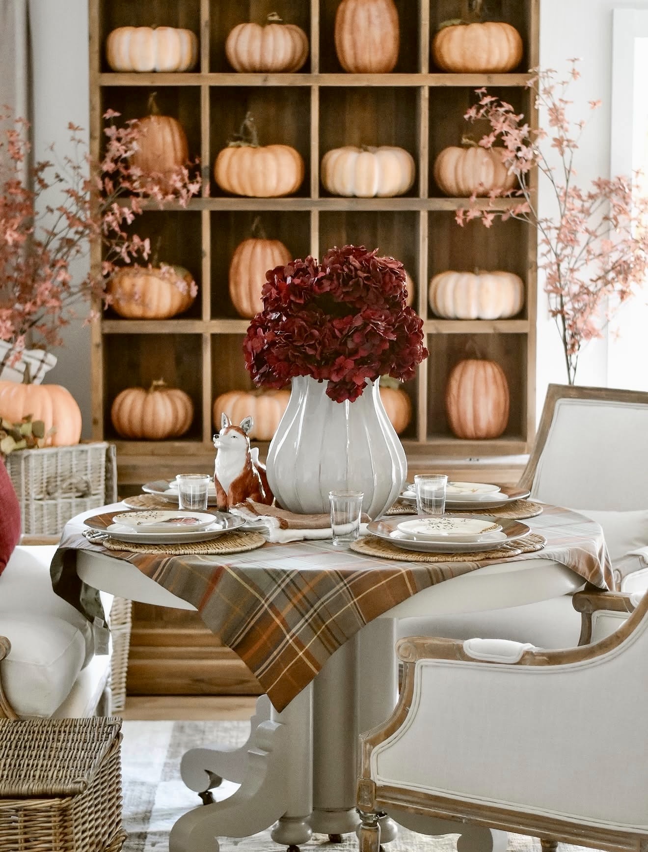 Cozy Plaid Fall Tablescape With Pumpkins
