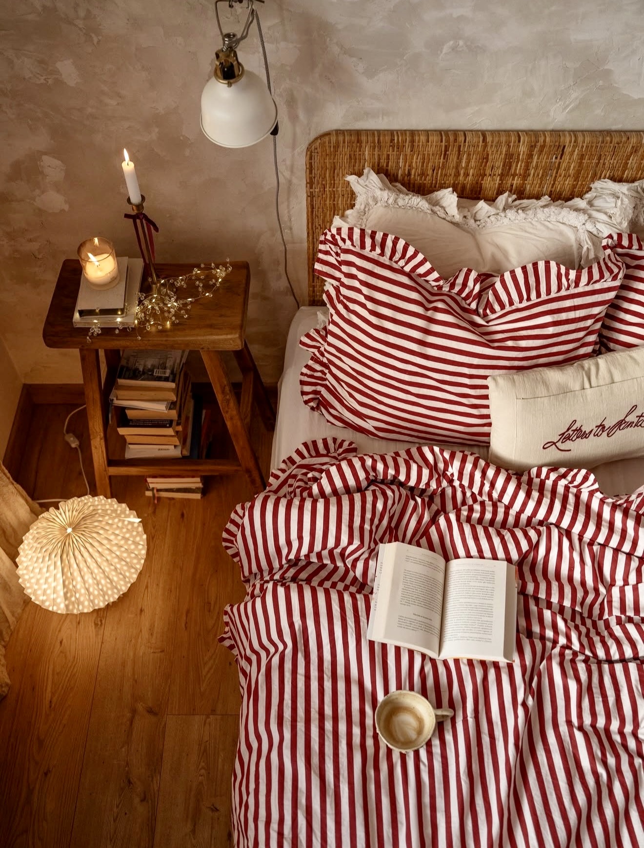 Cozy Red Striped Fall Bedroom Retreat