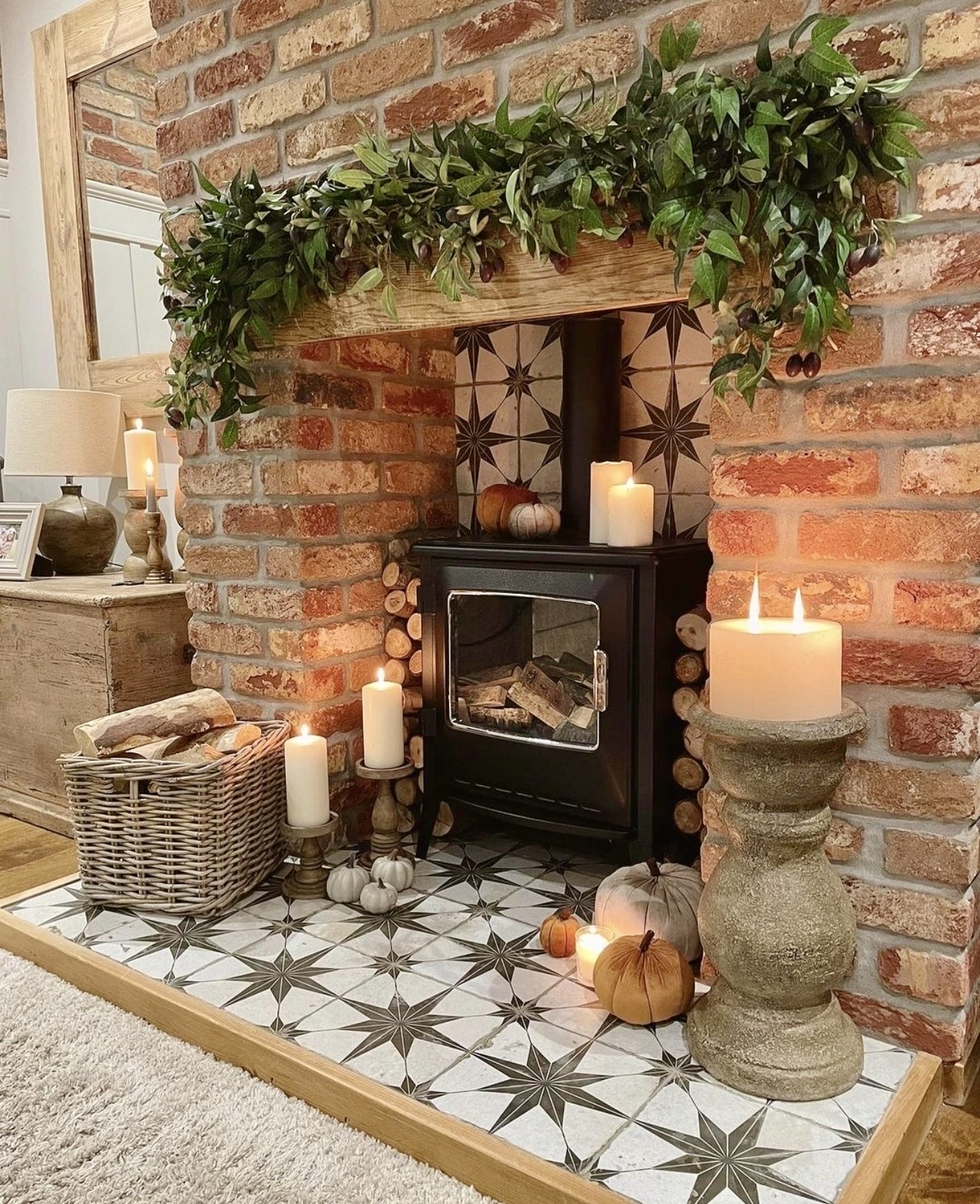 Cozy Rustic Fall Fireplace With Pumpkins