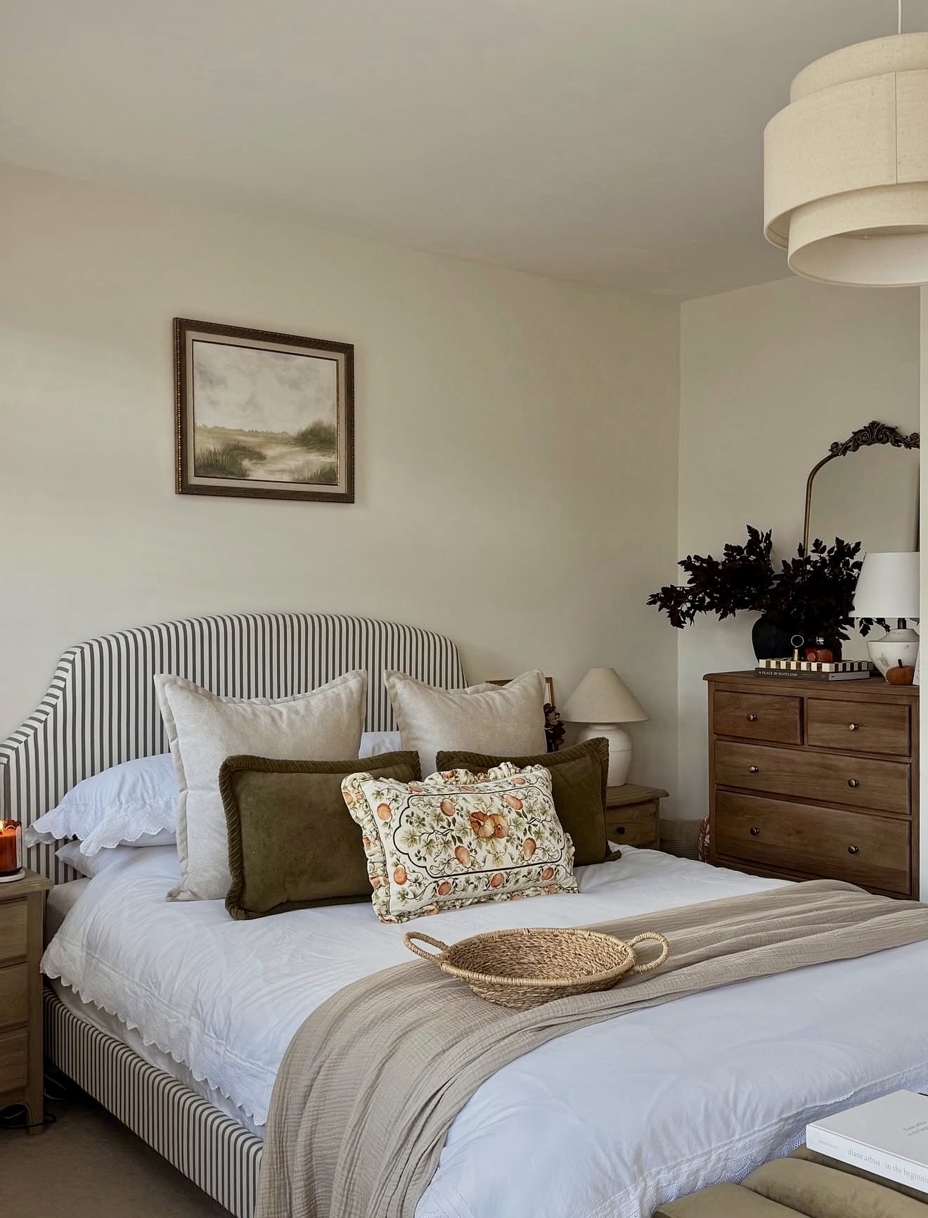 Cozy Striped Headboard Fall Bedroom Retreat