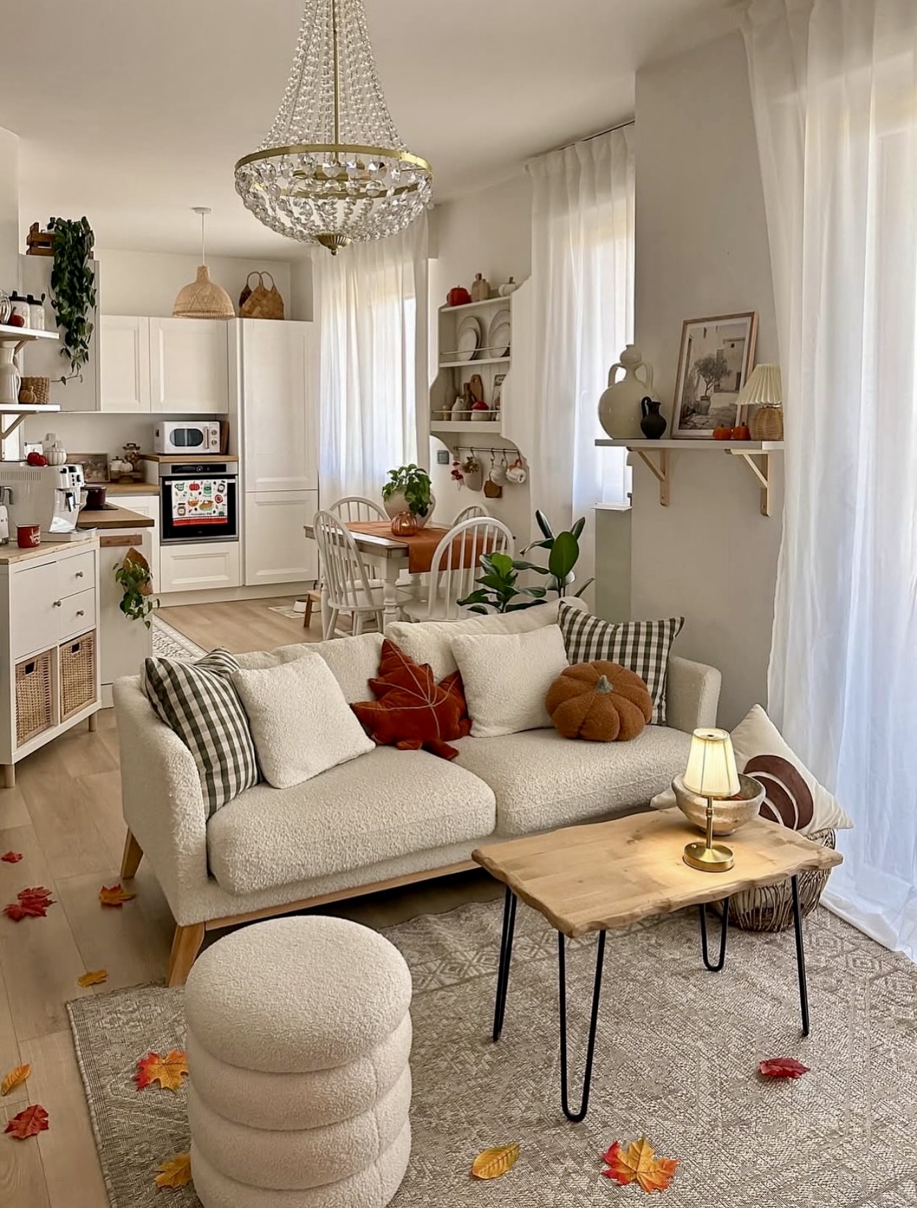 Cozy Textured Cream Sofa With Fall Accents