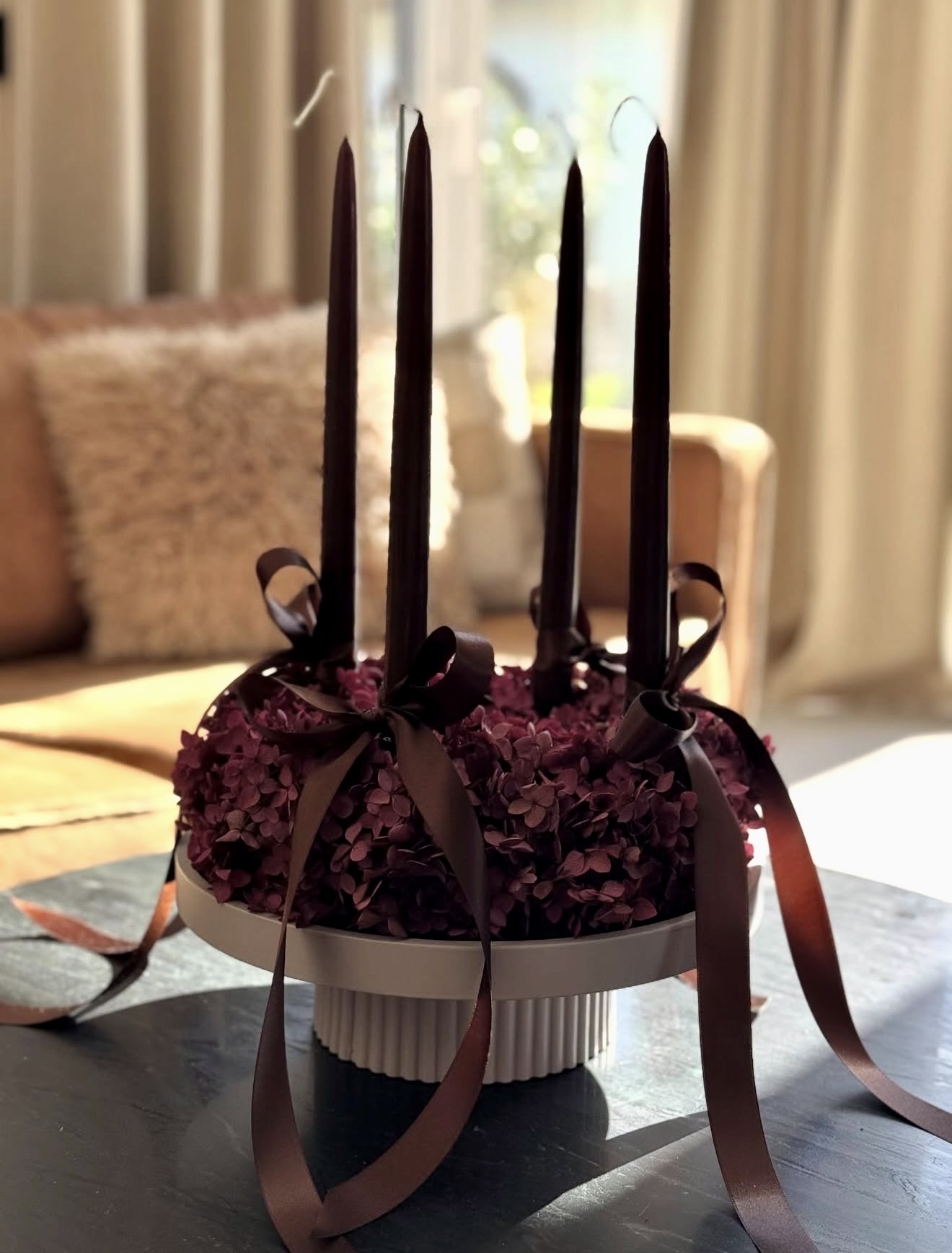 Dark Floral Advent Wreath Centerpiece
