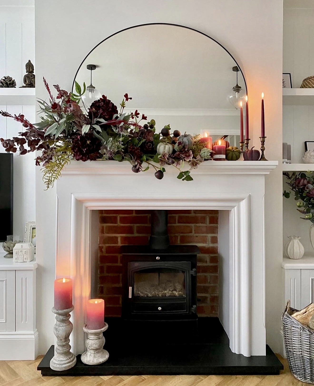 Dark Floral Autumn Mantle With Subtle Pumpkins