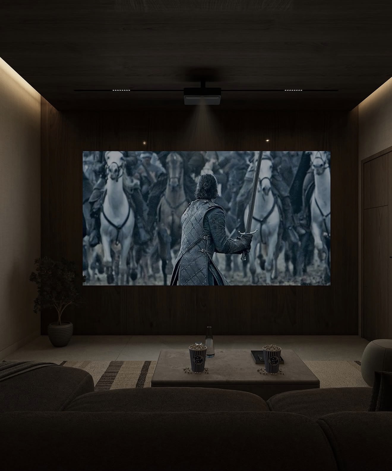 Dark Wood Paneled Cinematic Home Theater