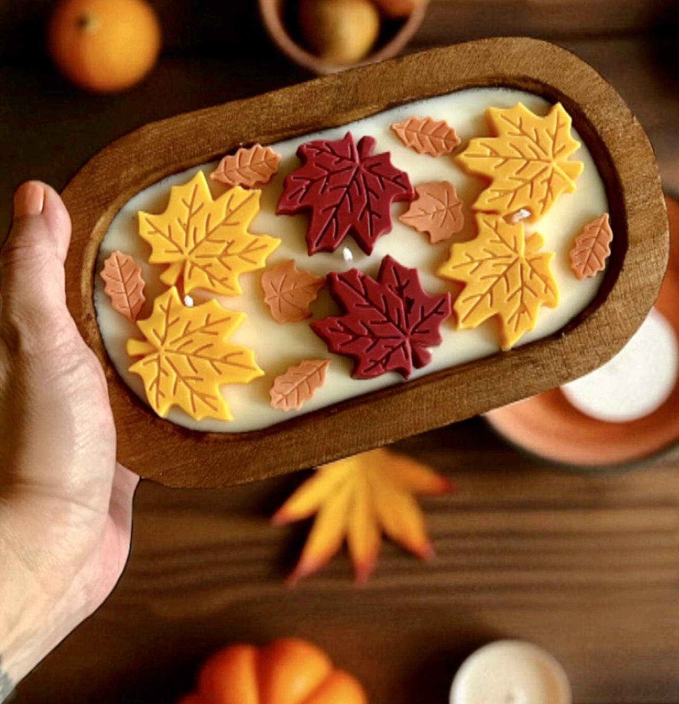 DIY Autumn Leaf Dough Bowl Candle