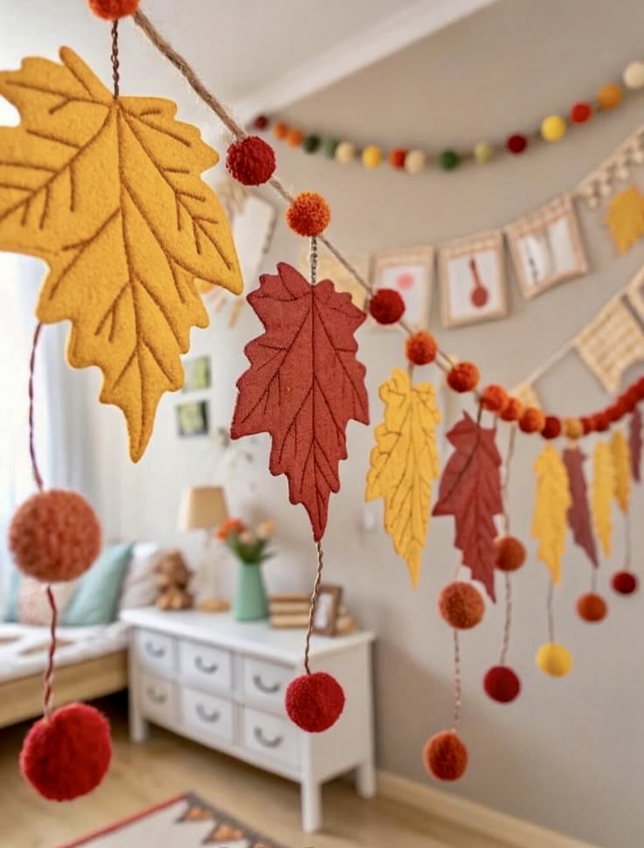 DIY Felt Leaf and Pom-Pom Fall Garland