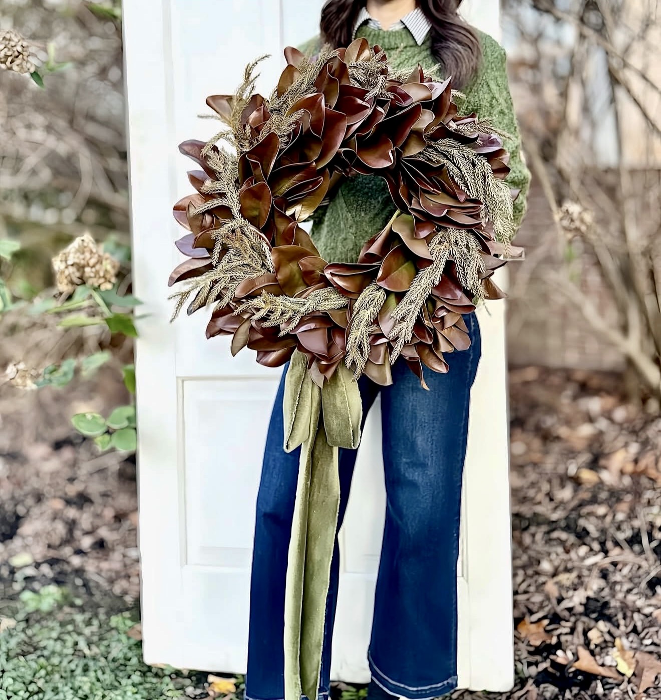 DIY Magnolia Leaf and Wheat Wreath