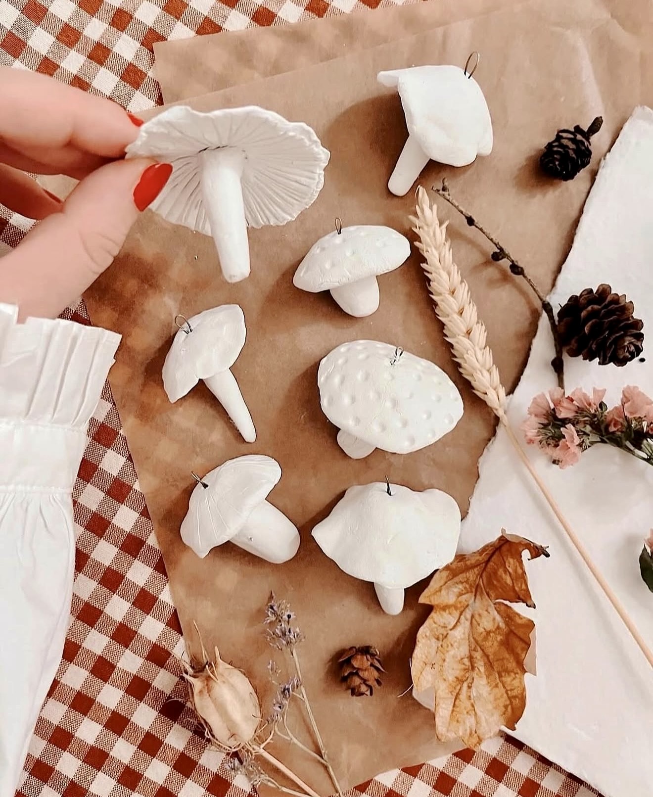 DIY White Mushroom Ornaments for Fall Decor