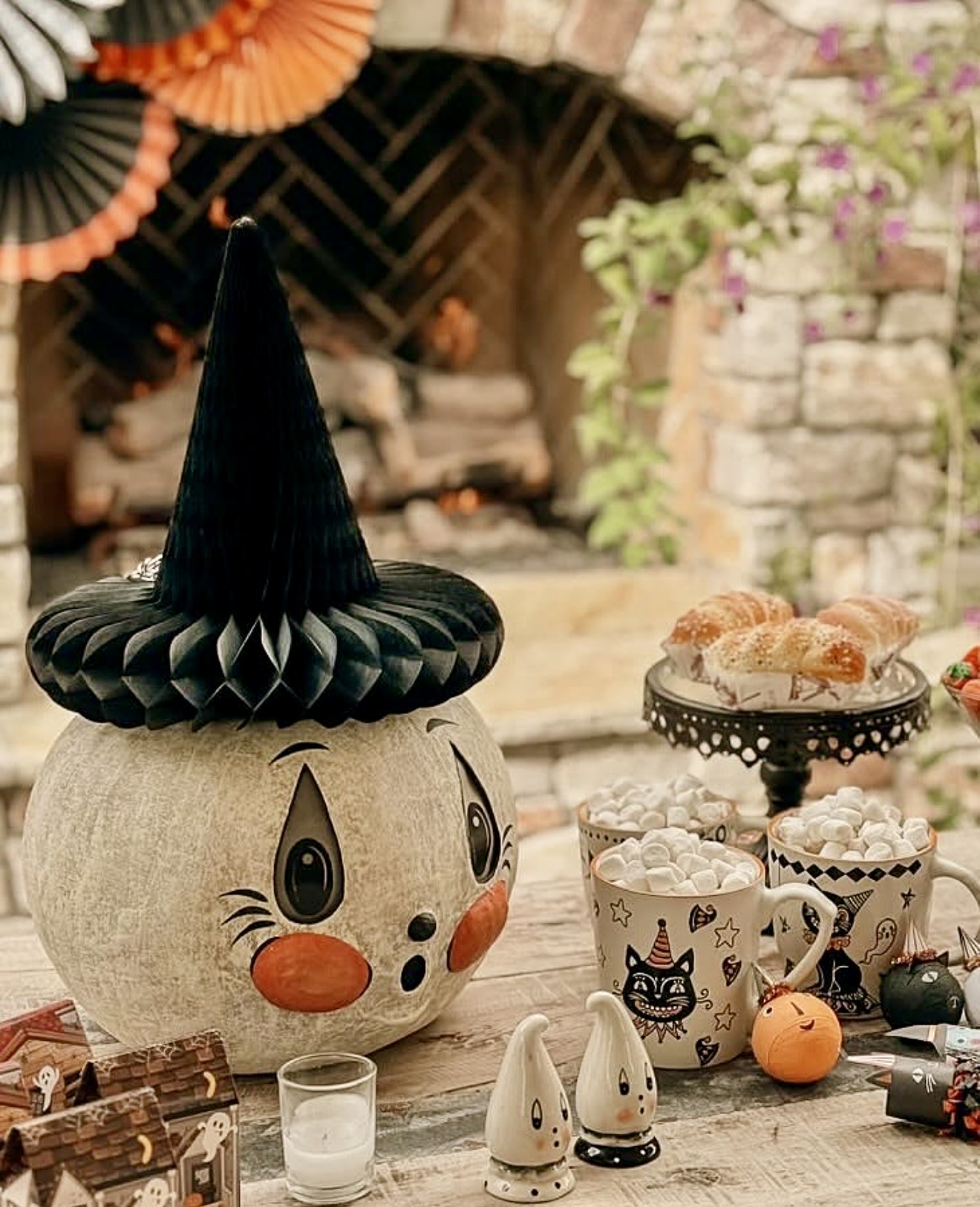 DIY Witch Pumpkin and Spooky Mugs Centerpiece