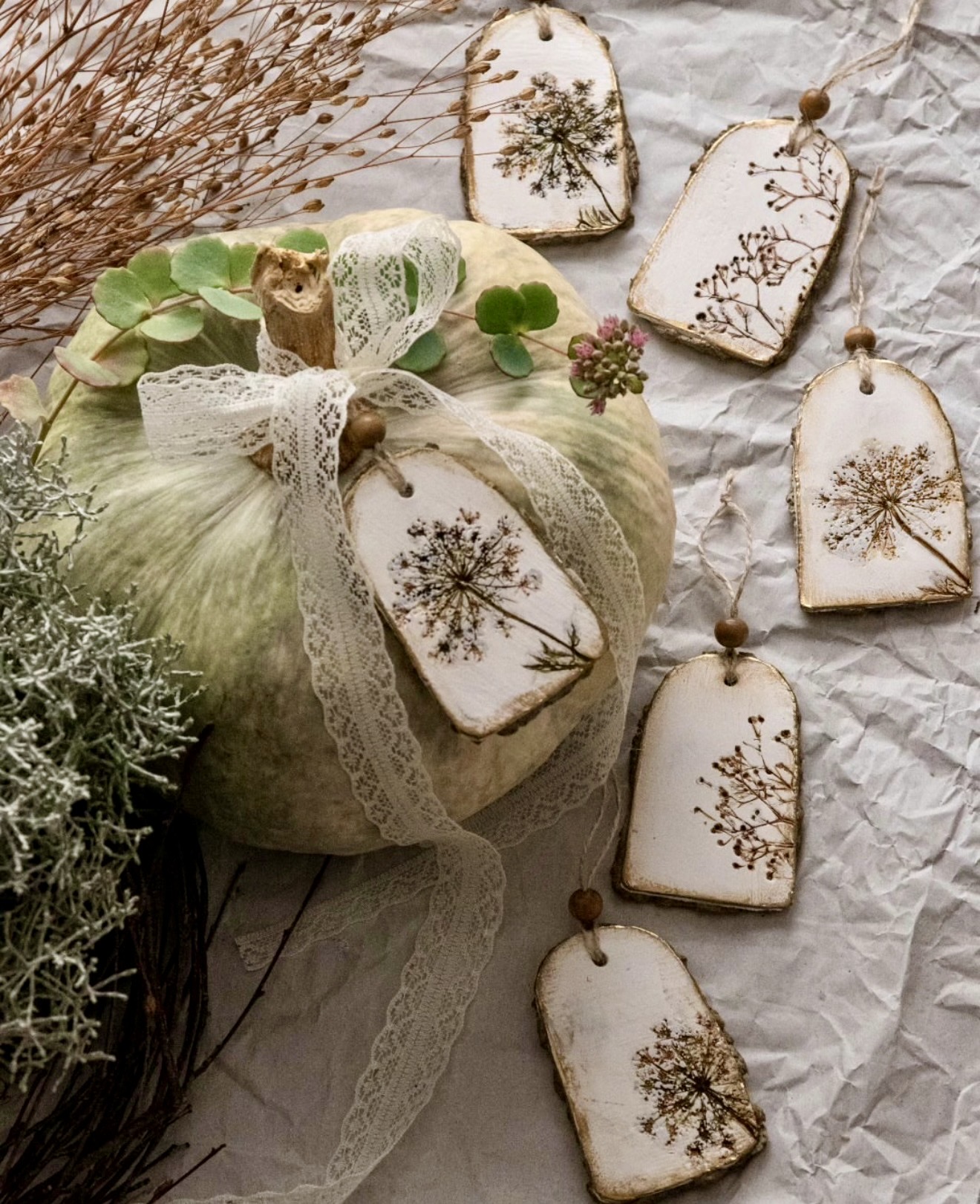 Dried Floral Botanical Clay Gift Tags