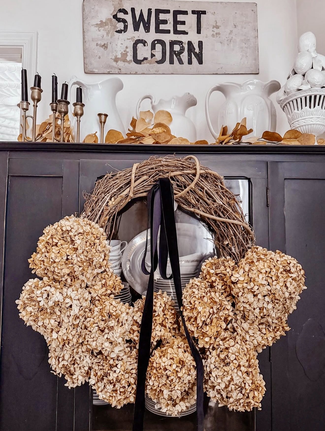 Dried Hydrangea and Twig Fall Wreath