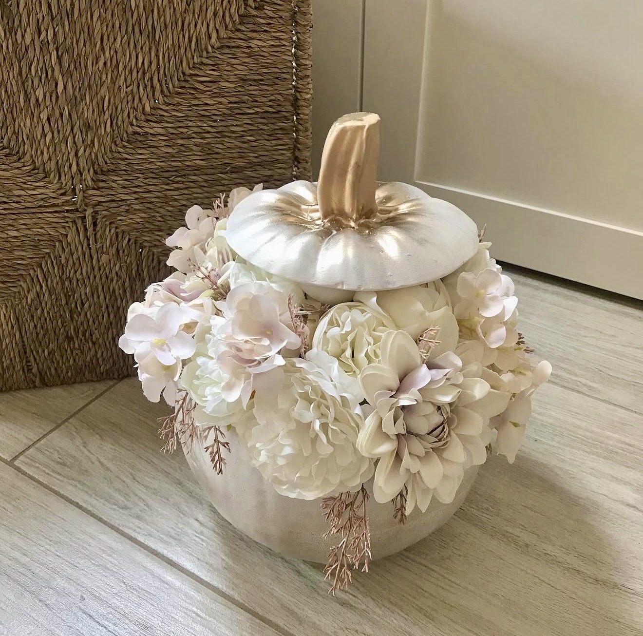 Elegant White Pumpkin Floral Centerpiece