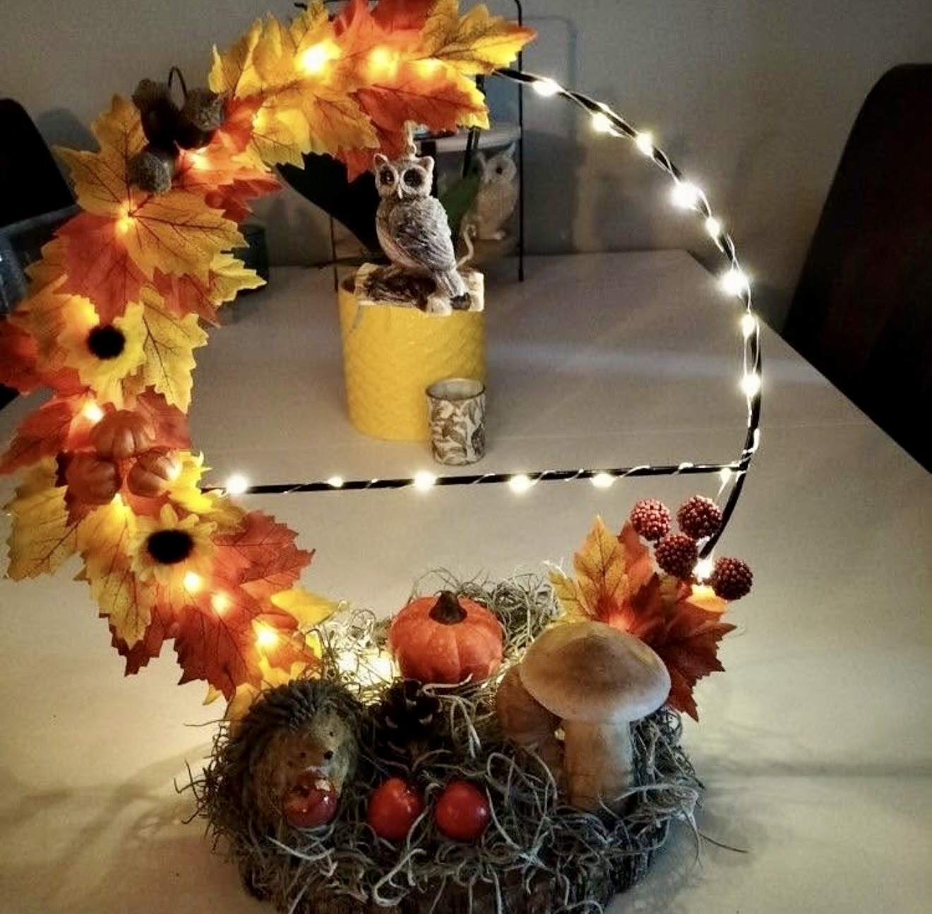 Enchanting Autumn Leaf and Fairy Light Wreath