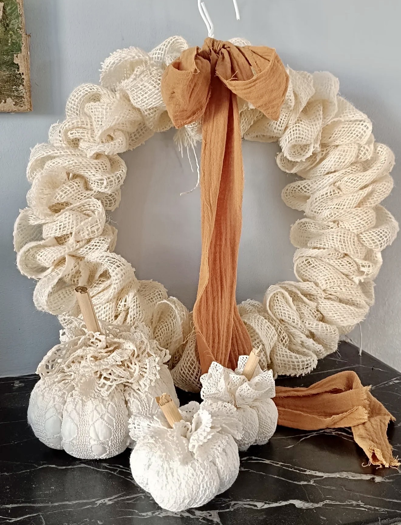 Farmhouse Lace Pumpkin Wreath