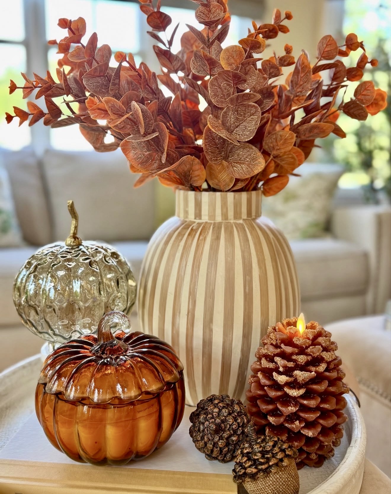Festive Amber Glass Pumpkin Accent