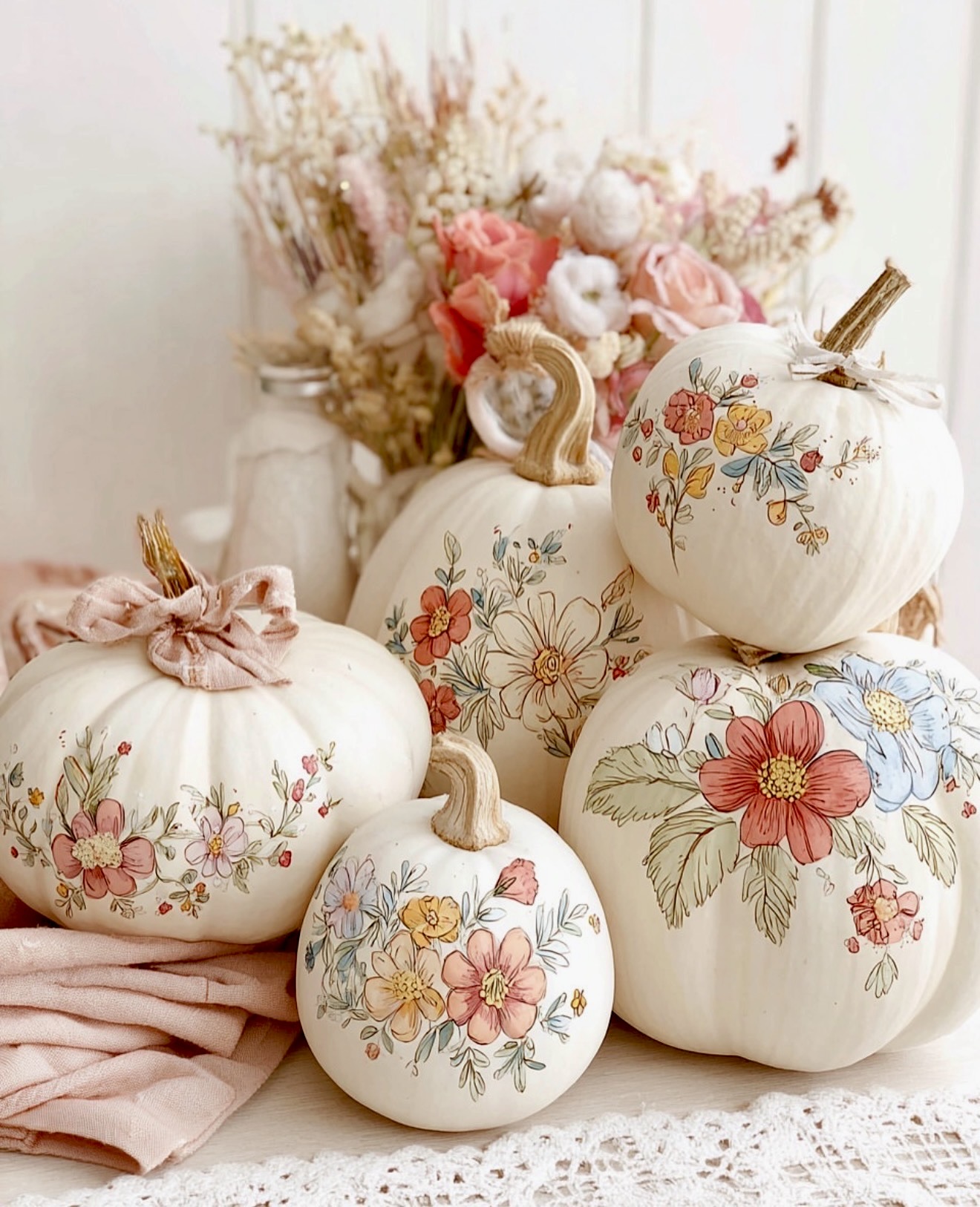 Floral Painted Pumpkins for Elegant Fall Decor