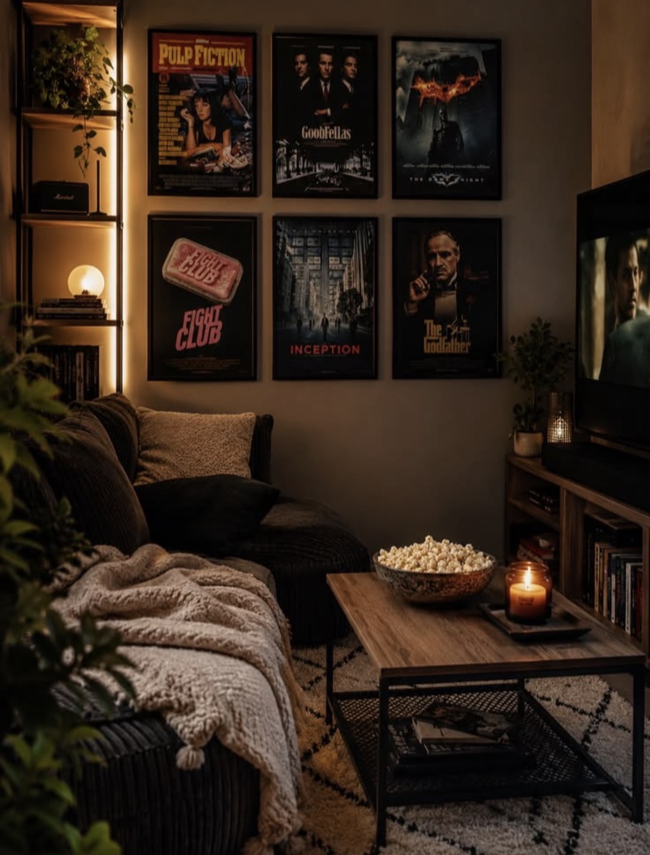 Moody Cinematic Lounge With Gallery Wall