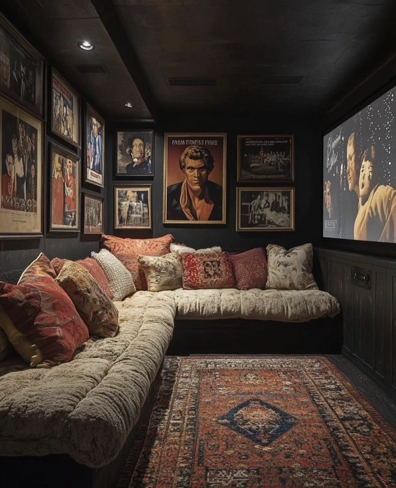 Moody Vintage Inspired Home Cinema Lounge