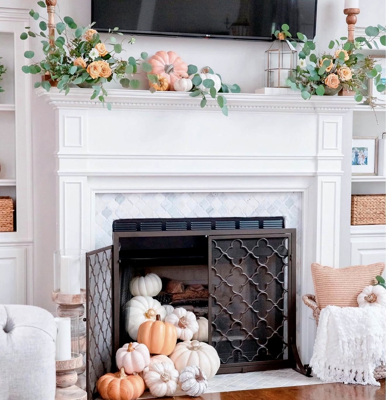 Pastel Pumpkin Fall Mantel Display