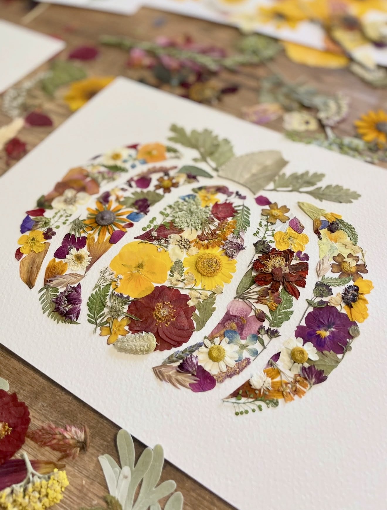 Pressed Flower Pumpkin Fall Wall Art