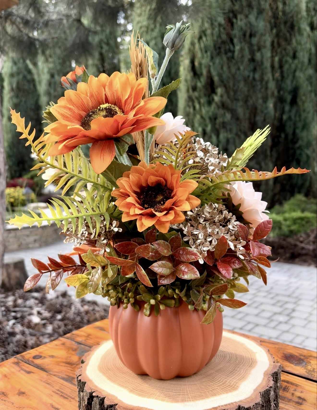 Pumpkin Vase Sunflower Fall Arrangement