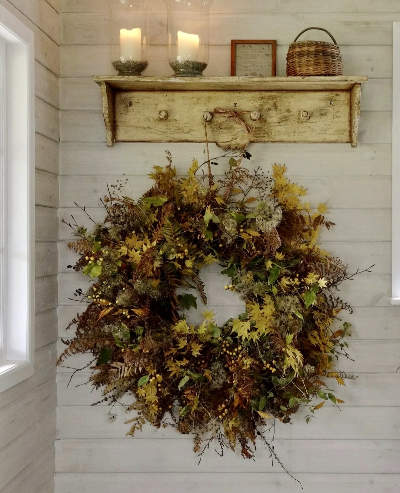 Rustic Autumn Fern and Maple Leaf Wreath