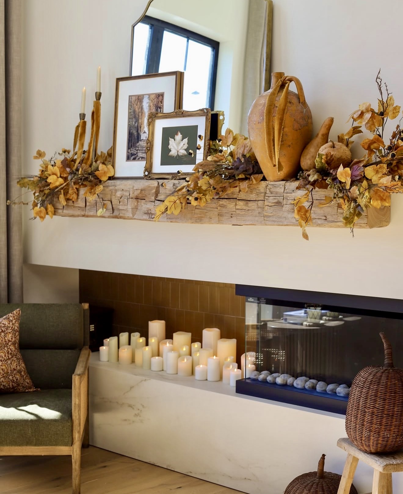 Rustic Autumn Harvest Fireplace Mantel