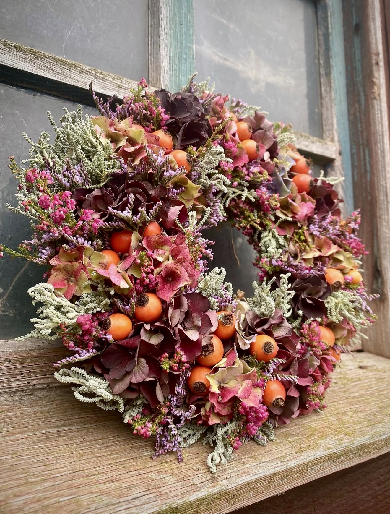 Rustic Autumn Hydrangea and Berry Wreath