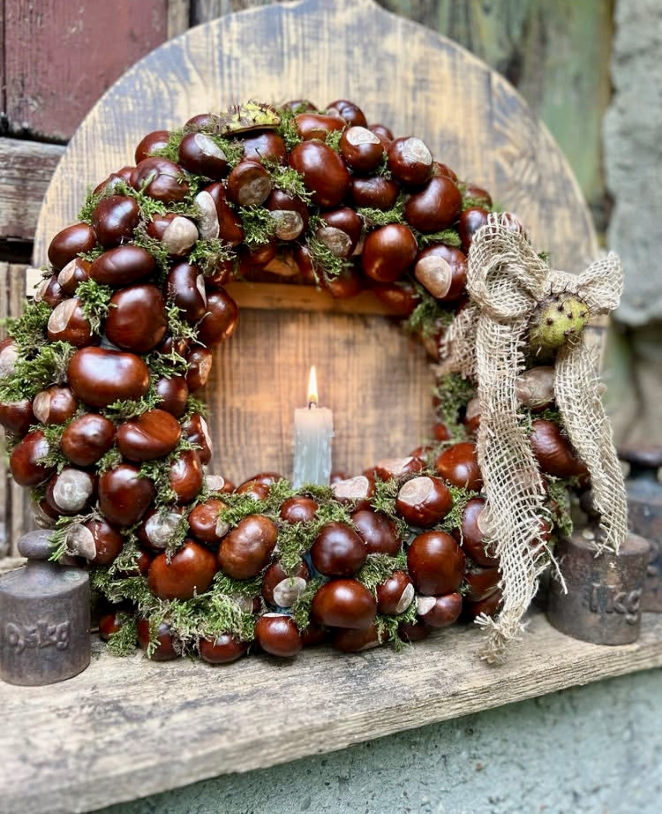 Rustic Chestnut and Moss Fall Wreath