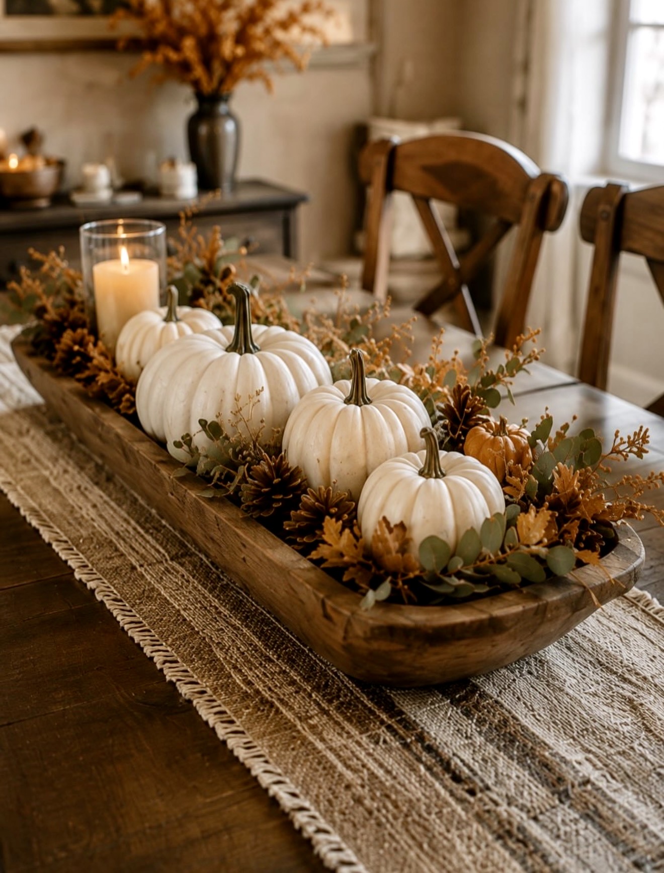 Rustic Dough Bowl Pumpkin Fall Centerpiece