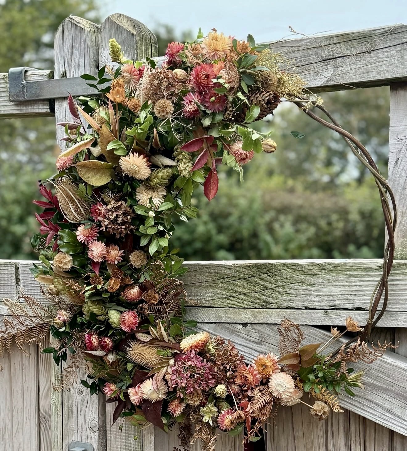 Rustic Dried Floral Crescent Autumn Wreath