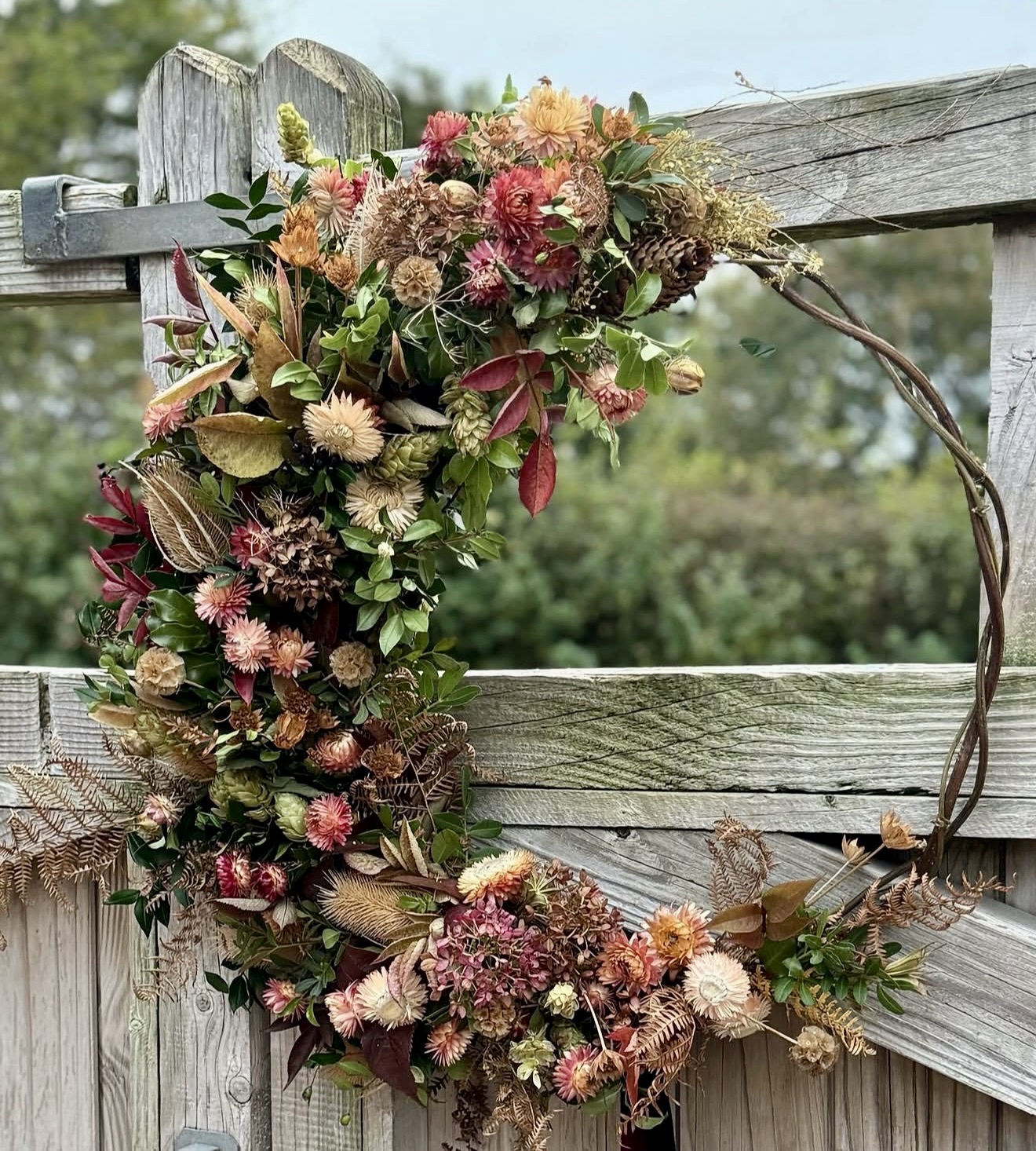 Rustic Dried Flower Crescent Wreath