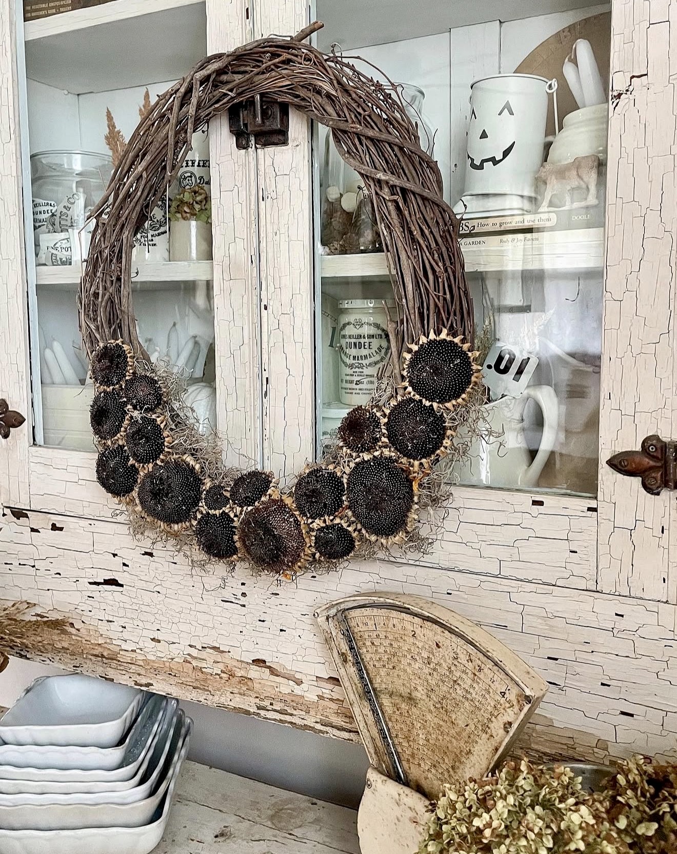 Rustic Dried Sunflower and Twig Fall Wreath