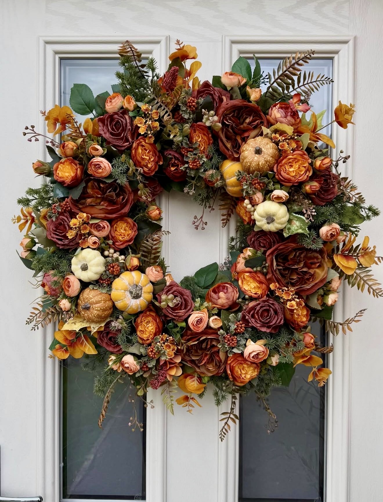 Rustic Fall Floral and Pumpkin Door Wreath