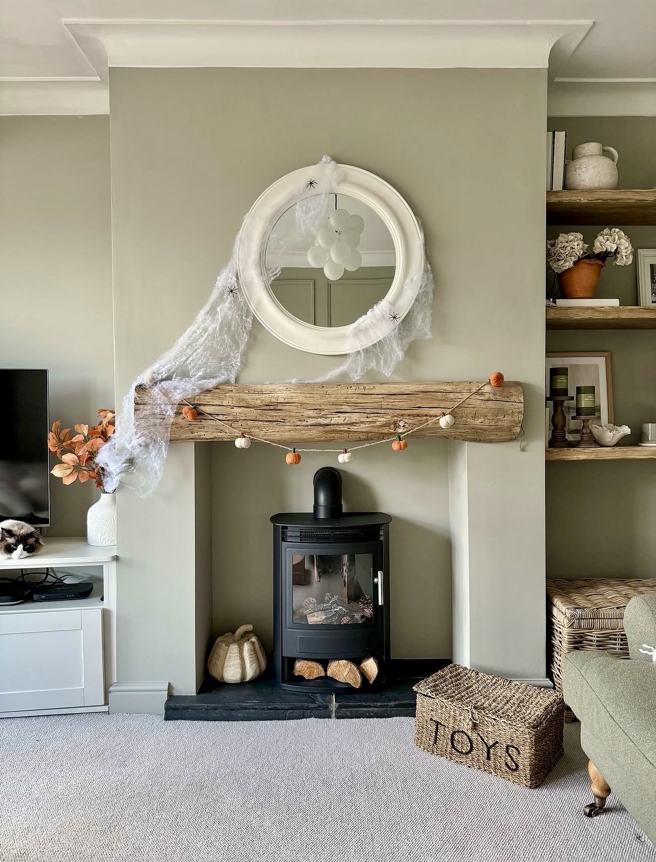 Rustic Fall Mantle with Spooky Spiderwebs