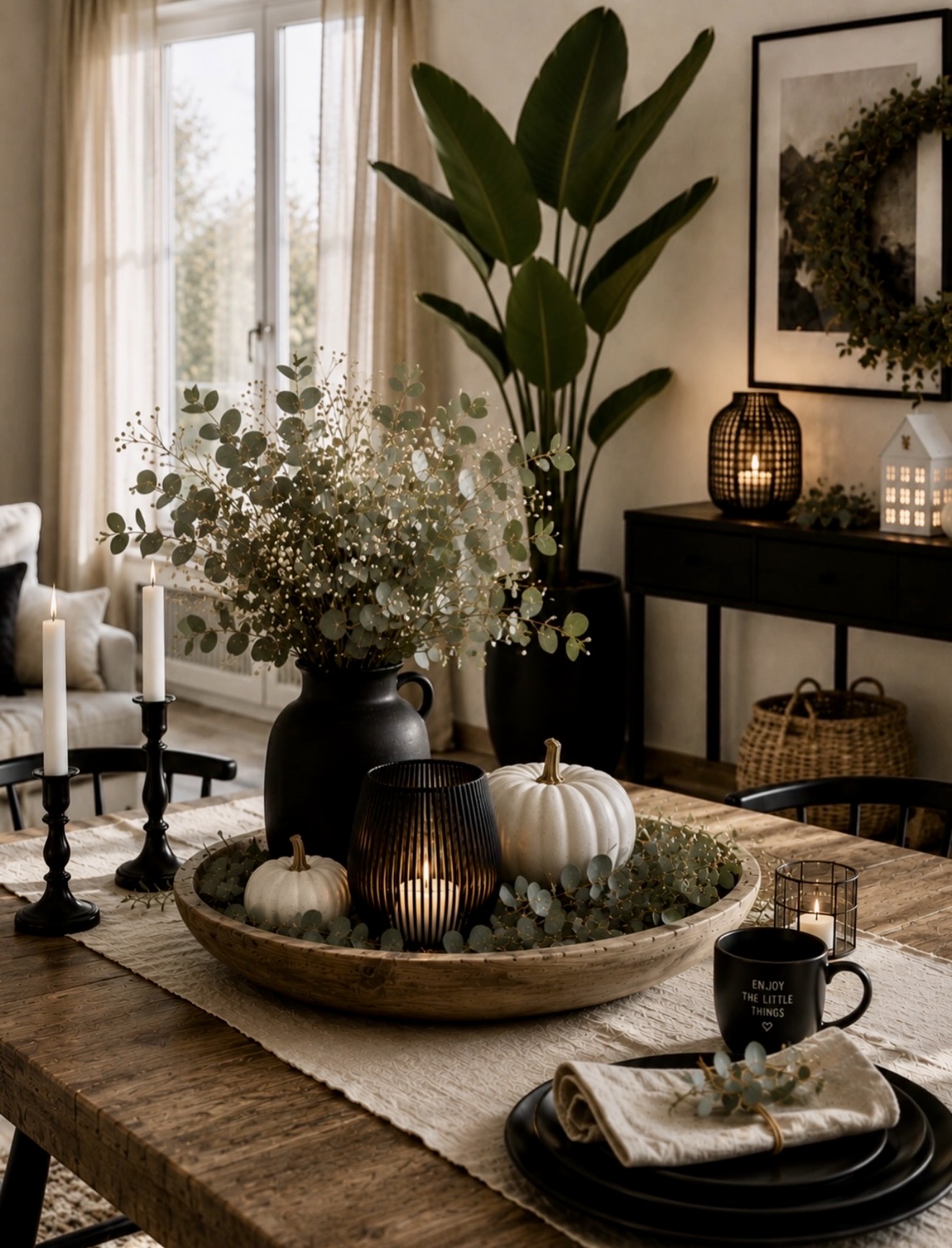 Rustic Fall Table Centerpiece With Pumpkins