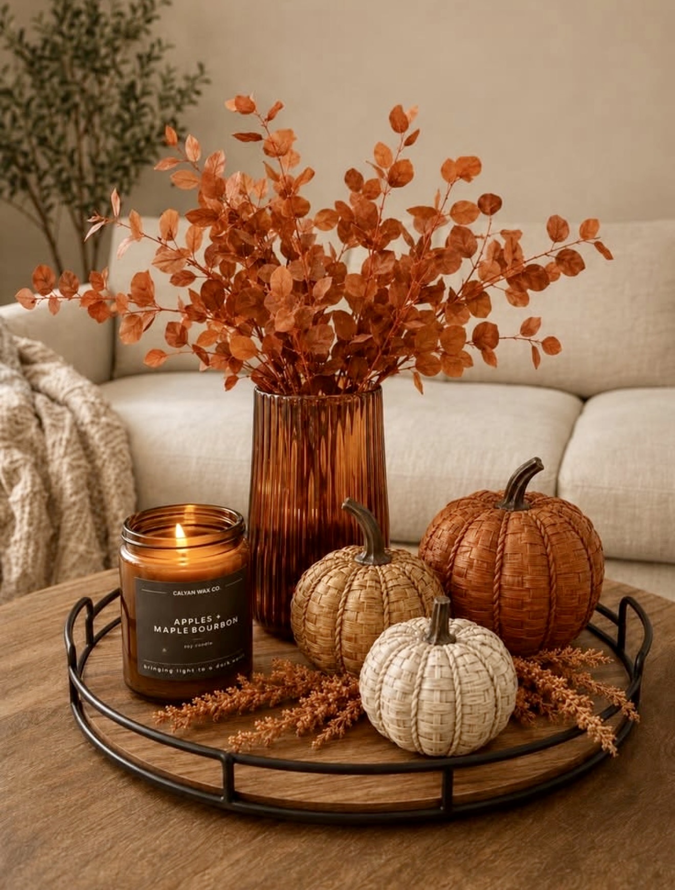 Rustic Fall Table Tray With Pumpkins