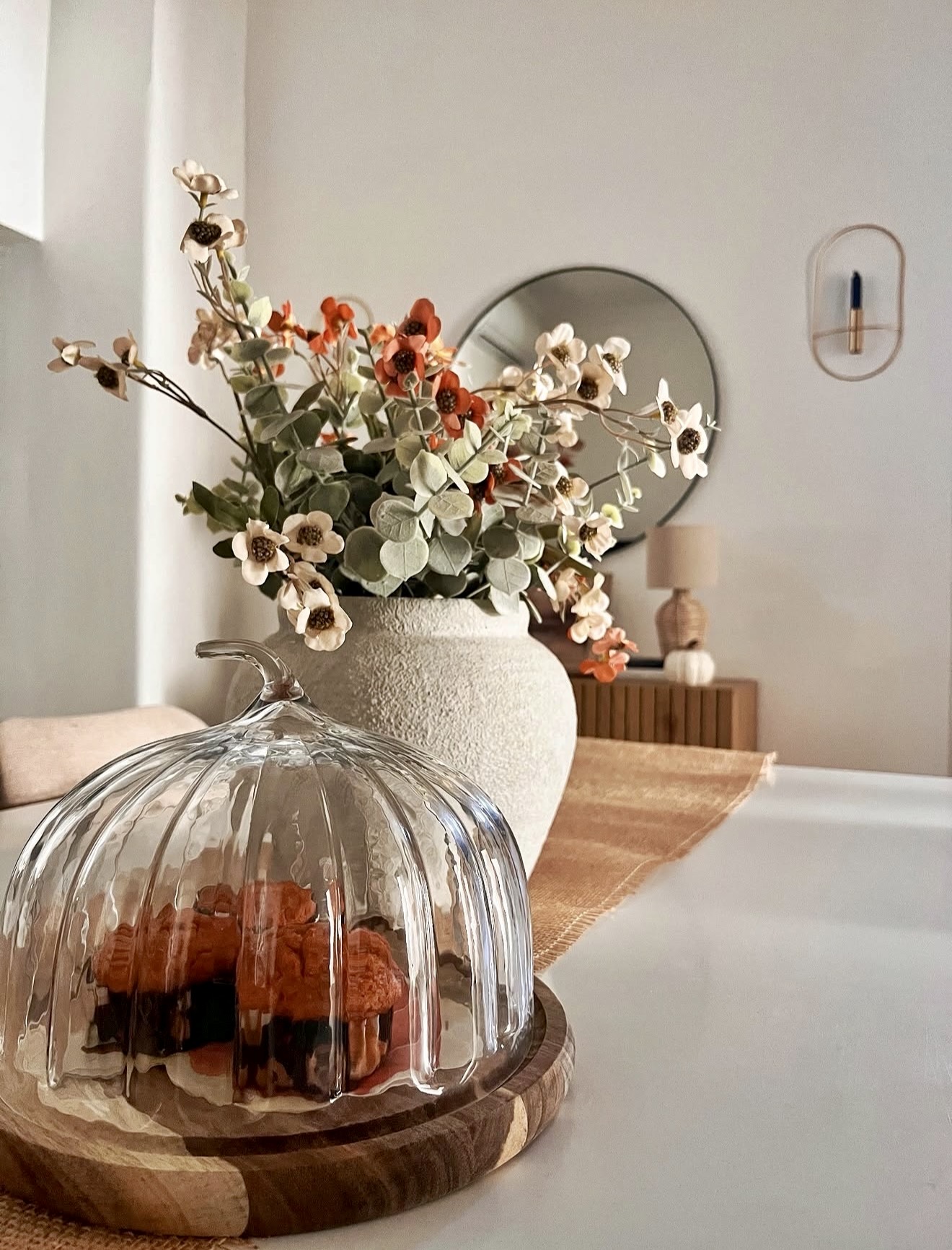 Rustic Glass Pumpkin Cloche With Autumn Florals