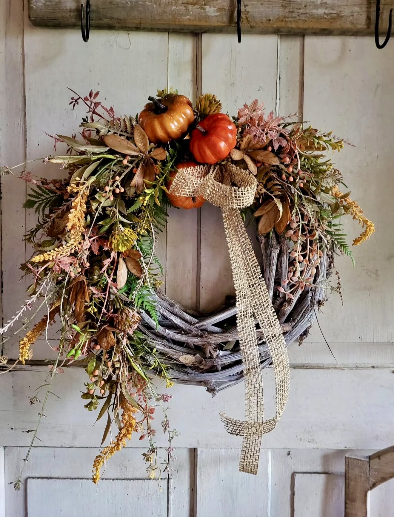 Rustic Pumpkin and Burlap Fall Door Wreath